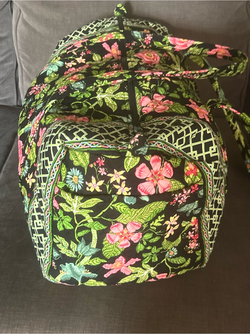 Vera Bradley Black Floral Quilted Tote with Pink & Green Accents - Picture 2 of 4